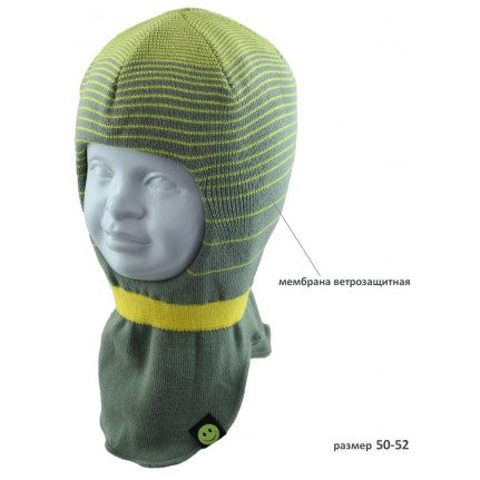 Шапка-шлем детская SHLm 0 SMILE-1M ACR-SHH (на хлоп. подкл. +утеп. SHELTER) I хаки - Фото